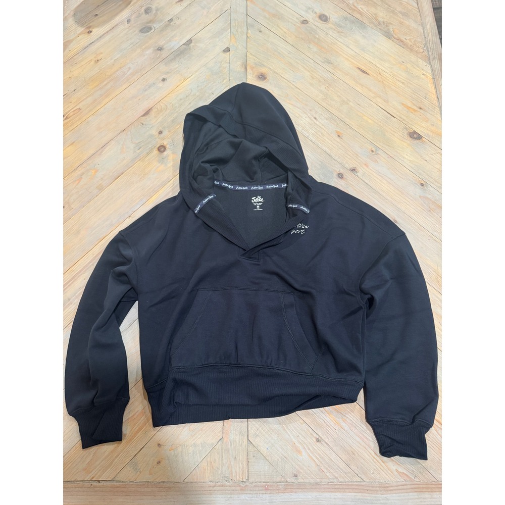 Justice Sport Girls Black Rib Detail Hoodie Sweatshirt Size M 10 NWT